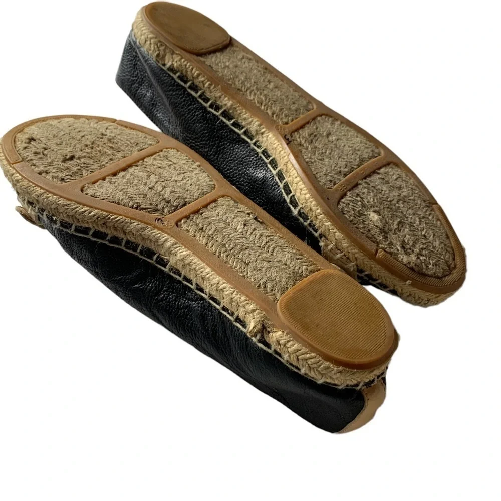 Etienne Aigner Black Leather Flat Espadrille /Tortoise Shell & Silver Accents